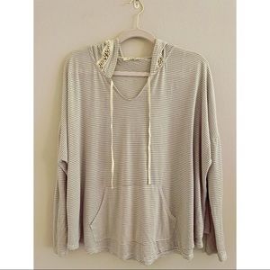 C’isa Grey/Creme Striped Hoodie with Crochet Hood